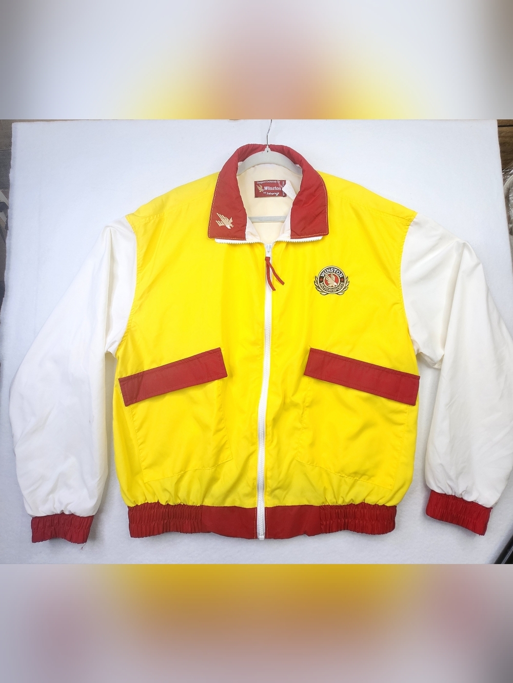 Vintage Winston Racing Vibrant Yellow & White Colorblock Windbreaker Jacket